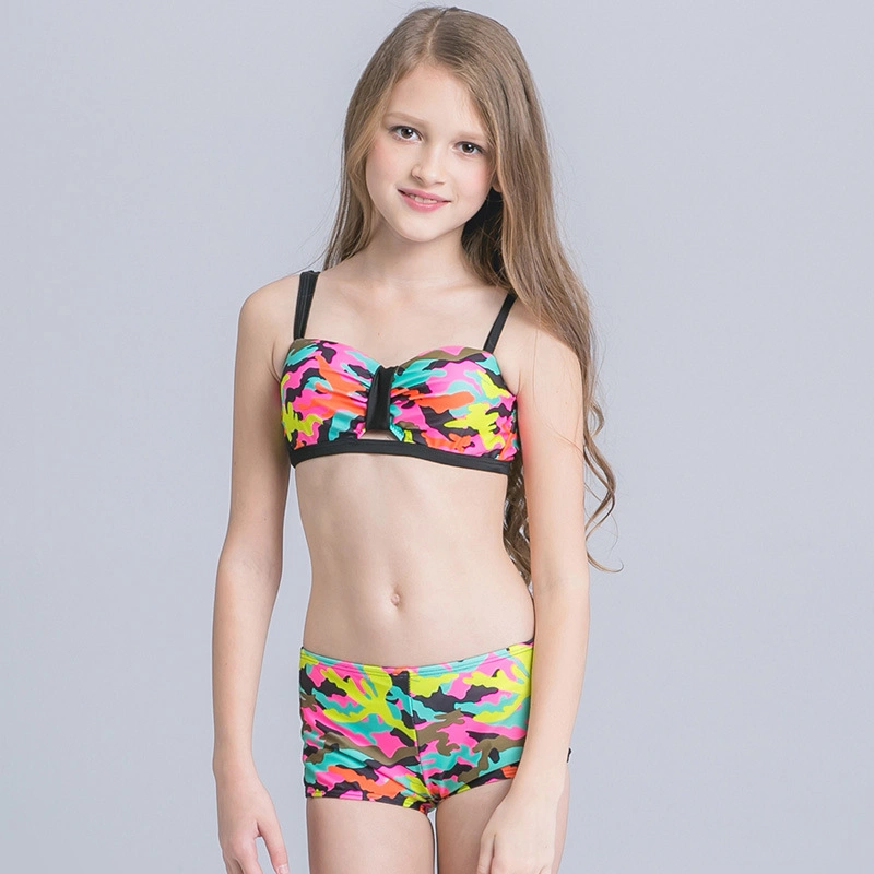 Teen Ages Children Swimsuit Bikini Wholesale Summer Fashion Beachwear Cute Girls Rainbow Swimsuit Bathing Suit Swimwear